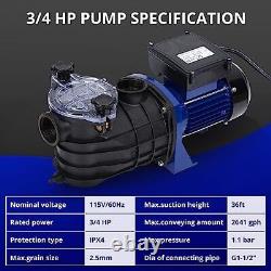 0.75HP In/Above Ground Single Speed Pool Pump, 550With115V, 2641GPH, High Flow