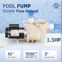 1.5 HP Pool Pump, 7600 GPH Powerful Self Primming Inground Pool Pump, 115 V