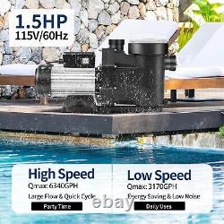 110V 1.5HP 2-Speed Swimming Pool Pump withStrainer Basket for In/Above Ground Pool