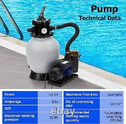 12 Sand Filter Pump 2641GPH 1/2HP Sand Filter for Above Ground Inground Pool US
