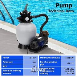 13 Sand Filter Pump, 3/4HP Pool Sand Filter for Above Ground and Inground Pool