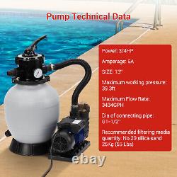 13 Sand Filter Pump, 3/4HP Pool Sand Filter for Above Ground and Inground Pool