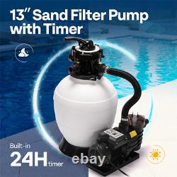 13 Sand Filter Pump with 3/4 HP Motor, 2640 GPH for In/Above Ground Pools 7-Way