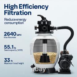 13 Sand Filter Pump with 3/4 HP Motor, 2640 GPH for In/Above Ground Pools 7-Way