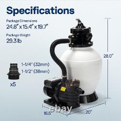 13 Sand Filter Pump with 3/4 HP Motor, 2640 GPH for In/Above Ground Pools 7-Way