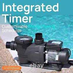 2 HP Pool Pump with Timer, 8120Gph, 220V, 2 Adapters, Powerful In/Above Ground Self