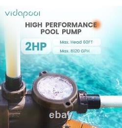 2 HP Pool Pump with timer, 8120GPH, 220V, 2 Adapters, Powerful In/Above Ground Self