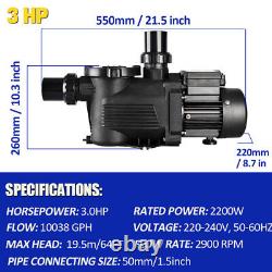 3.0HP In-Ground Swimming Pool Pump 220V 10038GPH Hi-Flo-Speed Pump with Strainer