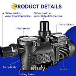 3HP Above Ground Pool Pump Inground 60MM Ports 3 Horse Power With Filter Basket US