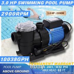 3HP Swimming Pool Pump for In-Ground Pool 220V Hi-Flow 10038 GPH Water Pump Blue