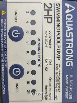 AQUASTRONG 2 HP In/Above Ground Pool Pump with Timer, 220V, 8917GPH, High Flow