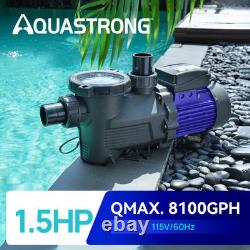 AQUASTRONG In/Above Ground Pool Pump 1.5 HP with Timer 115V with High Flow 81