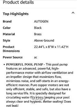 AUTOGEN 2.0HP Variable Speed Pool Pump 8000 GPH 230V 1500W Dual Speed