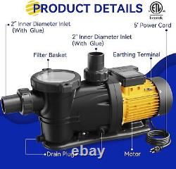 Acquaer 1 HP Pool Pump 5400 GPH Above Ground Inground Swimming Pool Pump, new