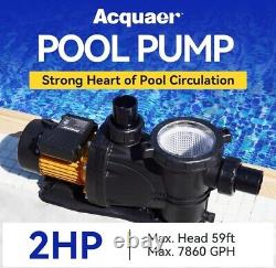 Acquaer 2HP Pool Pump, 7860 GPH Above Ground Inground Swimming Pool Pump, 115V H