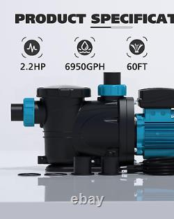 BOMGIE 2HP Pool Pump Inground, 6950 GPH Above Ground Swimming Pool Pump 115Volts