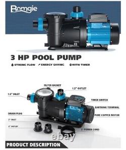 BOMGIE 3 HP Pool Pump Inground/Above Ground withTimer 7860 GPH 220V Powerful