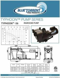Blue Torrent 1HP Typhoon 56 Frame In Ground Pool Pump for Hayward Super Plumbing