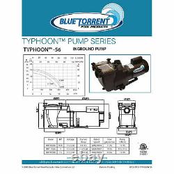 Blue Torrent Typhoon 1.5 HP 56 Frame In Ground Replacement Pool Pump Hayward SSP