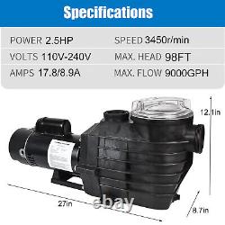 IMeshbean 2.5HP Inground Pool Pump Motor 9000GPH 98FT Head Lift 2 NPT 110-240V