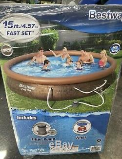 NEW Bestway Fast Set15ft X 33In Ground Swimming Pool Set With Filter Pump NEW