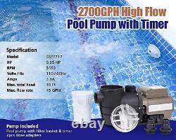 Pool Pump with Timer and Basket Filter, 2700GPH, 115V, 0.35HP