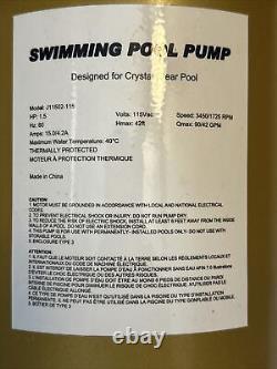 Pureby Pool Pump 1 1/2 Hp 115 V 2 Speed Model J11502-115