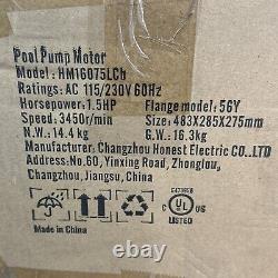 VEVOR 1.5HP Pool Pump Motor 115/230V HM16075LCb With 56Y Square Flange Unused