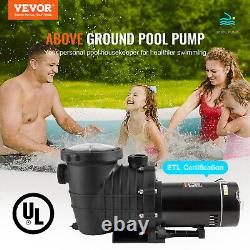 VEVOR Above Ground Swimming Pool Pump Single Speed 2 HP 110 GPM 110V / 240V