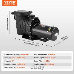 VEVOR Above Ground Swimming Pool Pump Single Speed 2 HP 110 GPM 110V / 240V