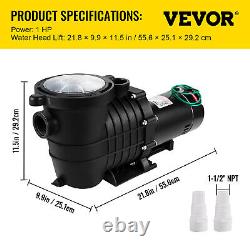 VEVOR Swimming Pool Pump 1HP Pool Pump 110/220V In/Above Ground Strainer 5544GPH