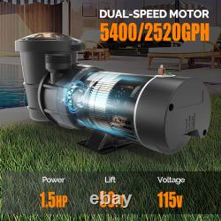 VINGLI Dual Speed Pool Pump 1.5 HP 115V Above Ground Swimming Pool 5400/2520GPH