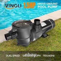 VINGLI Dual Speed Pool Pump 1.5 HP 115V Above Ground Swimming Pool 5400/2520GPH