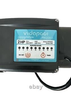 Vidapool 2 HP Pool Pump, 8120GPH, 115V, 2 Adapters, Powerful In/Above Ground